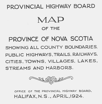 1924 Nova Scotia highway map title