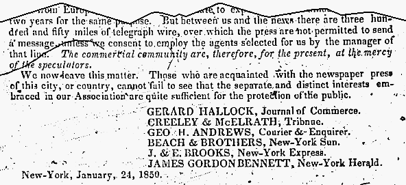 Nova Scotia Electric Telegraph, 1850: Members of the New York Associated Press