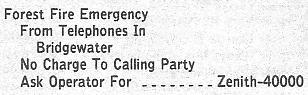 Telephone numbers for reporting forest fires in the Bridgewater vicinity, in 1991