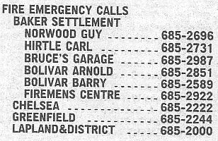 Telephone numbers for reporting fires in the Chelsea vicinity, in 1991