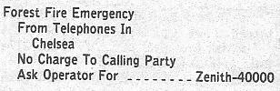 Telephone numbers for reporting forest fires in the Chelsea vicinity, in 1991