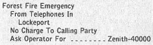 Telephone numbers for reporting forest fires in the Lockeport vicinity, in 1991