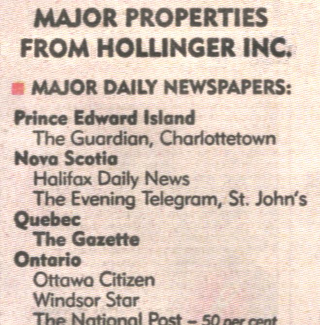 Montreal Gazette's list