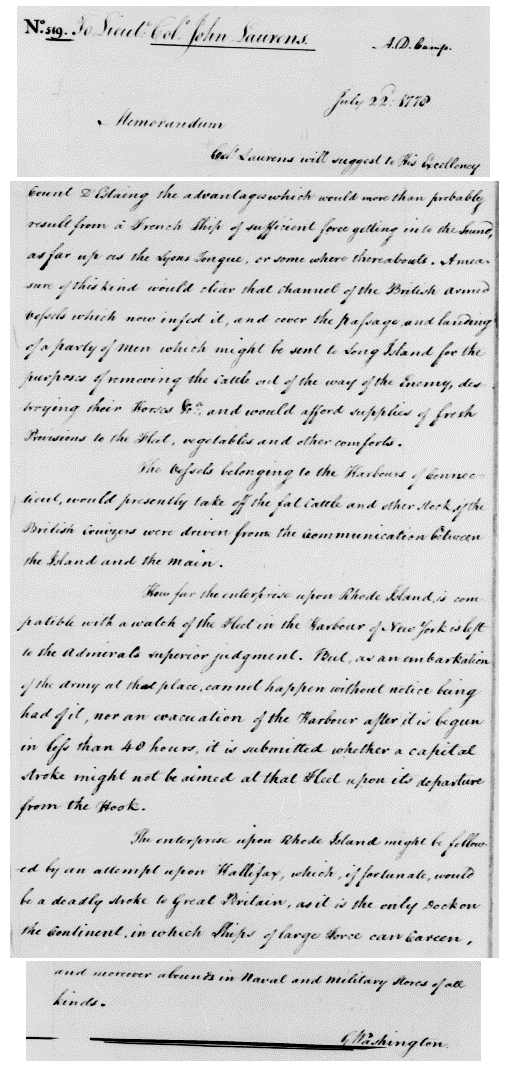 July 22, 1778: G. Washington's letter to Col. John Laurens