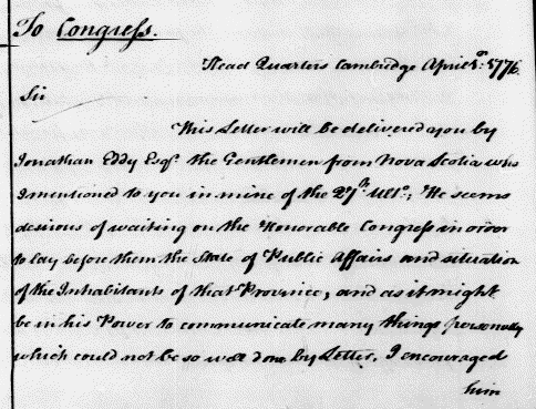 April 1st, 1776: Top half, Washington's letter to Congress, low resolution