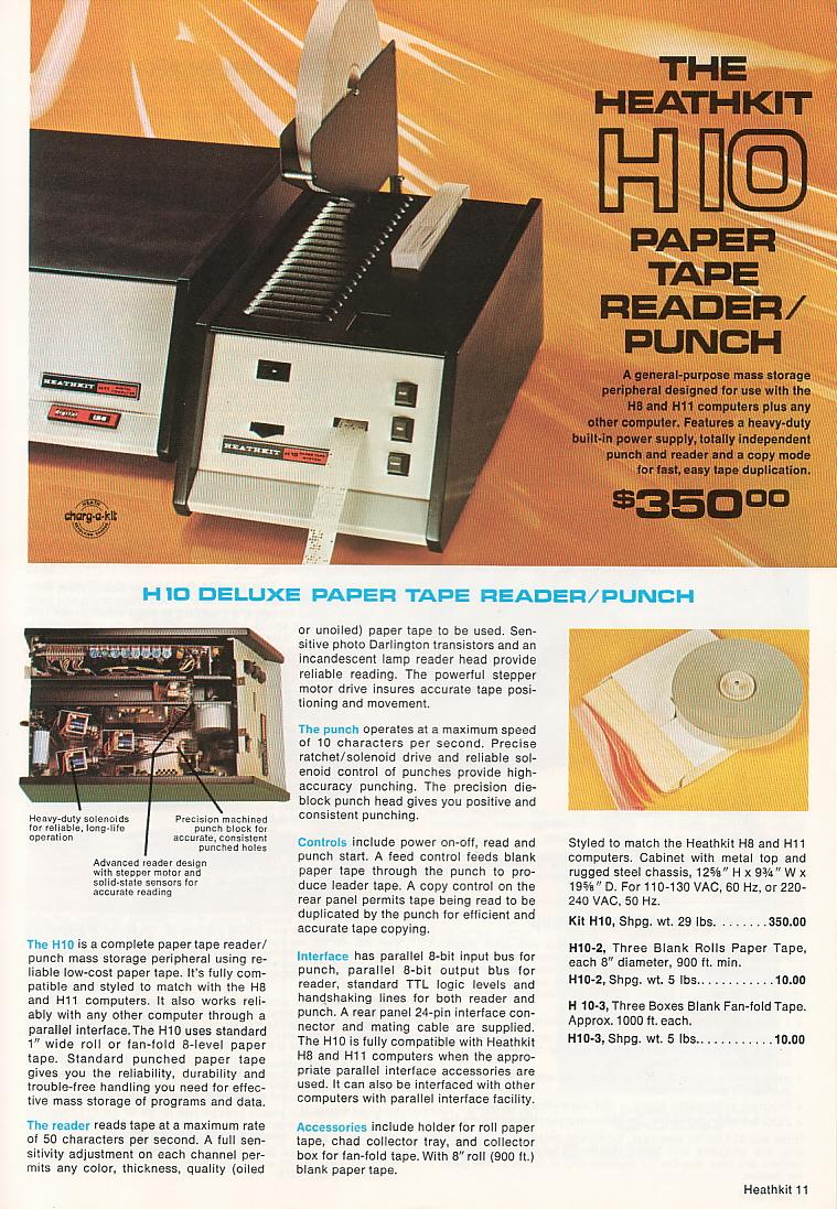 Paper Tape Punch/Reader for Heathkit Personal Computer, Autumn 1977