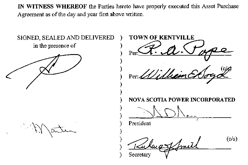 Kentville Electric Commission, contract signatures