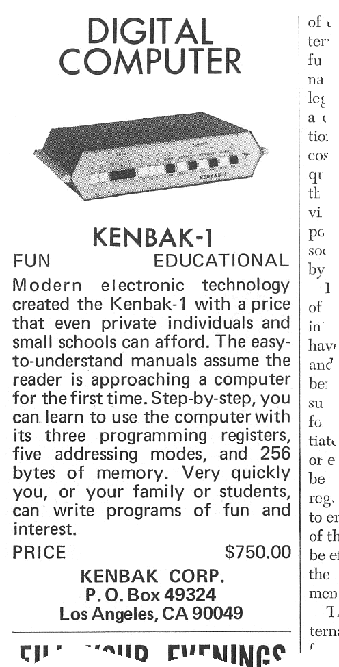 The world's first personal computer, Kenbak Corp., 1971
