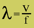 Wavelength (lambda) equals velocity (V) divided by frequency (f)