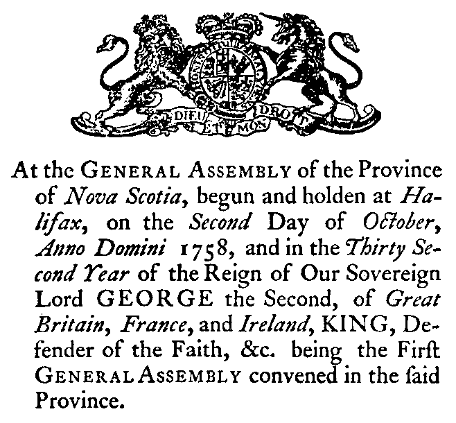 First page of Nova Scotia Statutes of 1758