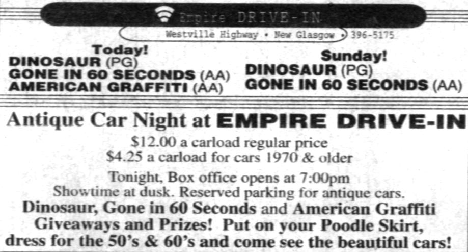 New Glasgow Drive-In Movie Program, 22 July 2000