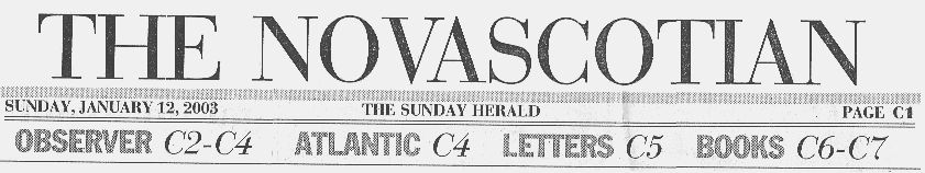 The name Novascotian used as a section head in the Halifax Sunday Herald, 2003