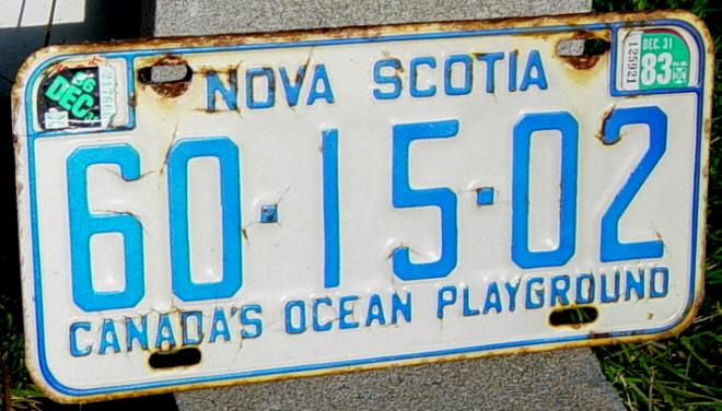Nova Scotia licence plate, 1983