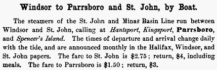 Windsor to Parrsboro and St. John by Steamship, 1891
