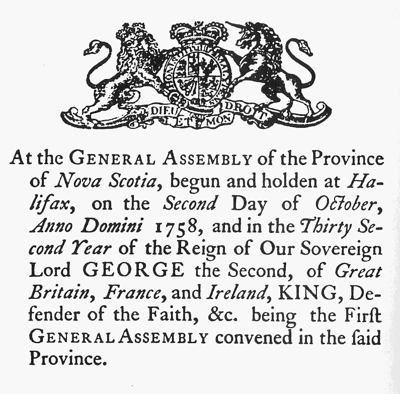 First page of the Nova Scotia Statutes of 1758