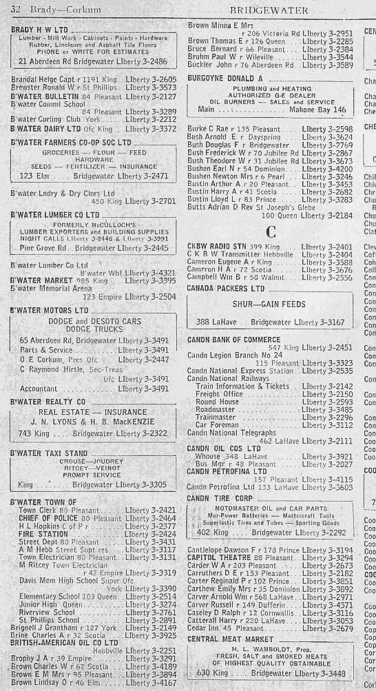 Bridgewater telephone directory, January 1956