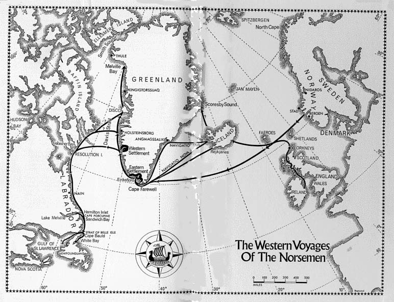 Map: Western Voyages of the Norsemen