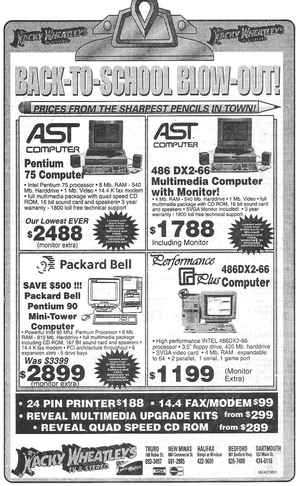 Personal computers for sale in Halifax, 31 August 1995