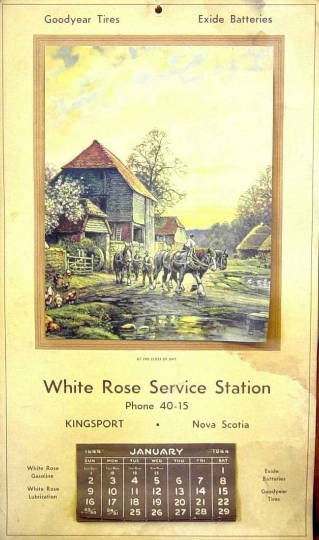 Kingsport, Kings County, Nova Scotia: White Rose service station calendar 1944
