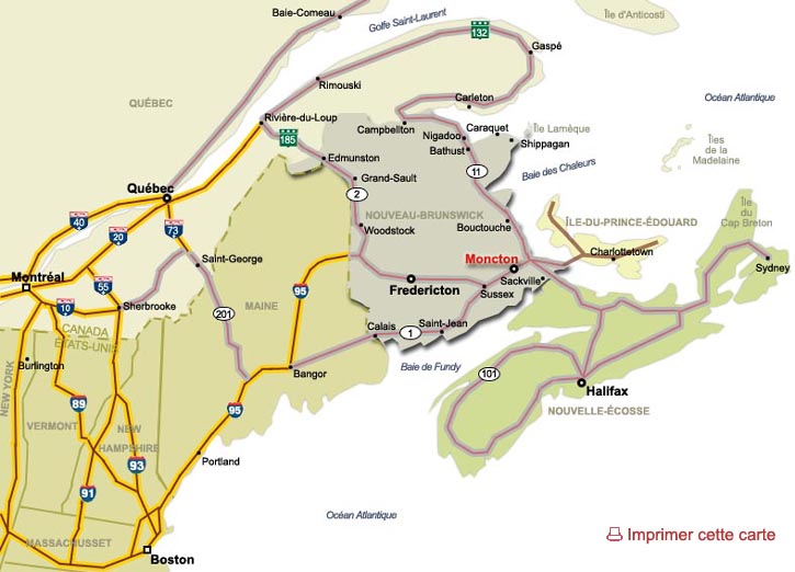 Carte routière du Nouveau-Brunswick