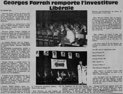 Article sur la victoire de Georges Farrah à l'investiture libérale.