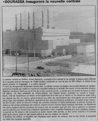 Article sur l'inauguration de la nouvelle centrale d'Hydro-Québec.