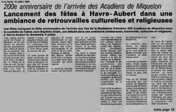 Article sur le 200e anniversaire de l'arrivée des Acadiens de Saint-Pierre et Miquelon.