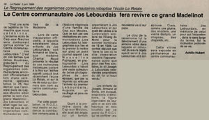 Article sur le nouveau centre communautaire Jos Lebourdais.