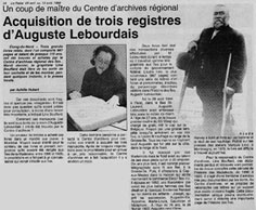 Article qui relate les faits entourant l'acquisition des trois registres d'Augustin Lebourdais.