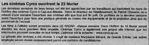 Article sur l'ouverture du Cinéma Cyrco.