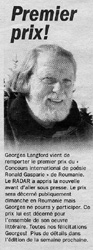 Article sur le prix Ronald Gasparic que Georges Langford gagne en Roumanie.