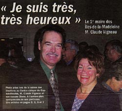 Article sur la nomination de M. Claude Vigneau à la mairie des Îles-de-la-Madeleine.