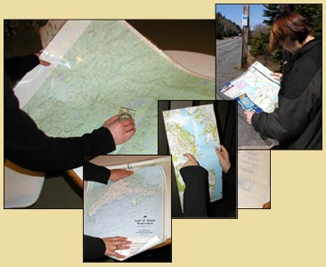 Using paper topographic maps, nautical charts, tourist maps, and bus route maps.