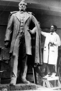 Alfred Howell with his model for the Merritt Memorial