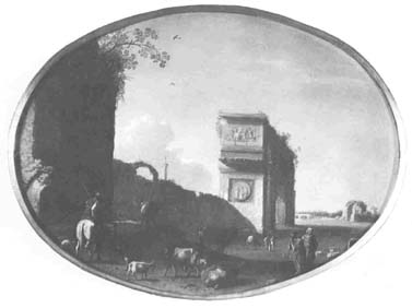 4 POELENBURGH Roman View with Cattle Oil on copper, 30 x 23 cm (11 7/8 x 9 1/16 in.) PITTI GALLERY, FLORENCE - 4 POELENBURGH Vue romaine avec btail Huile sur cuivre, 30 x 23 cm (11 7/8 x 9 1/16 po) PALAIS PITTI, FLORENCE