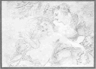 5 Gros Bacchus and Ariadne, signed and dated 1821 Black chalk on paper, 13.6 x 19.1 cm National Gallery of Canada, Ottawa