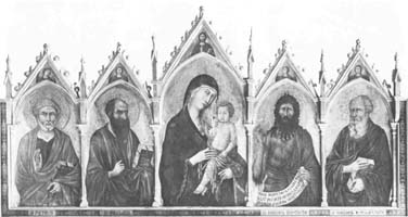 7 Ugolino di Niero Vierge et saints v. 1330 Dtrempe sur bois, 97 x 195 cm Collection Ricasoli, Brolio (Chianti)