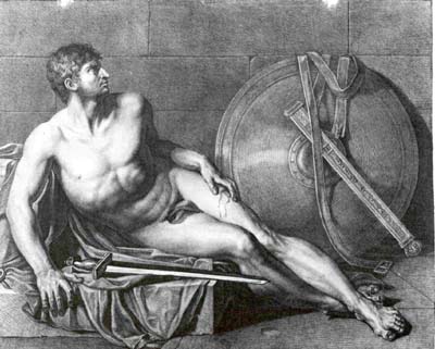 3 Jean-Germain Drouais Dying Athlete or Wounded Roman Soldier 1785 Engraved by Monsaldy after a drawing by Gautherot Paris, Bibliothque nationale, Cabinet des estampes