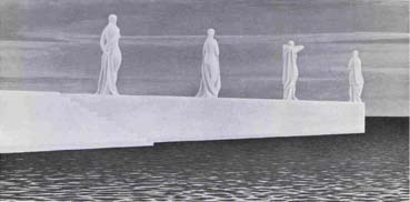 6 Alex Colville, Canadian, b. 1920 Four Figures on a Wharf, 1952 Tempera on board, 17 x 31 The National Gallery of Canada (6337)
