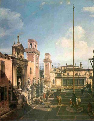 16 Here attributed to Bernardo Bellotto, Venetian, 1720-1780 The Arsenal Oil on canvas, 59 1/2 x 48 The National Gallery of Canada, Ottawa - 16 Ici attribu  Bernardo Bellotto, Venise, 1720-1780 L'Arsenal Huile sur toile, 59 1/2 x 48 La Galerie nationale du Canada, Ottawa