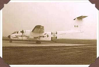 RCAF Caribou, engines idling on runway