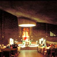 Interior of St. Mary's Church during religious services