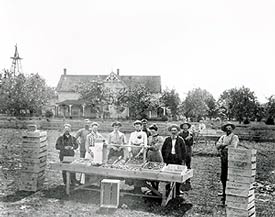 Fruit packing in front of the Kipp family farm. P5517.