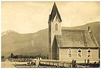 Picture postcard view of the Presbyterian Church in East Chilliwack, Feb. 1910. P3805.