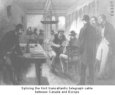 Splicing the first transatlantic telegraph cable between Canada and Europe