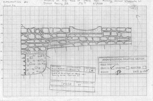 Profile of Northwest Face of Stone Wall Running Across Casemate L1
Date of Creation: 27/08/1963
J.G. Taylor
Provenience: 1B3H-2