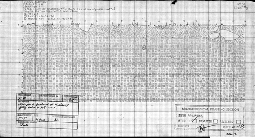 Floor plan of Quadrant #4, Showing footing trench for notheast wall
Date of Creation: 02/08/1963
Field Notebook References: J.O. Chute
Provenience: 1B3L-8