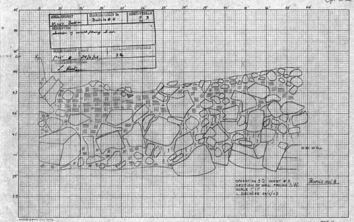 Section of wall facing southwest
Date of Creation: 24/06/1963
Field Notebook References: L. Dechene
Provenience: 1B3Q-11