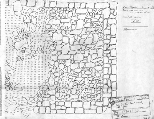 Plan of floor level and of cobble floor
Date of Creation: 15/07/1963
Field Noteboook References: Robert Grenier
Provenience: 1B3Q-26