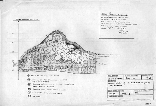 South Section of dirth pile in front of 3Q building
Date of Creation: 17/07/1963
Field Notebook References: Robert Grenier
Provenience: 1B3Q-8